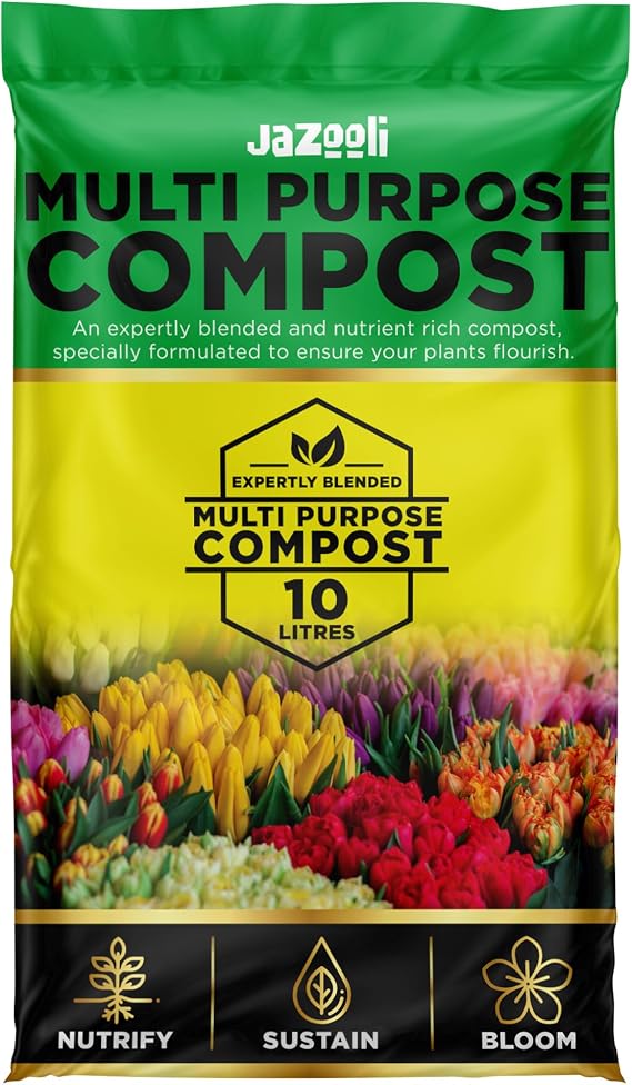 Jazooli 10L Multipurpose Compost Soil Bag - All Purpose Nutrient Rich Compost Mix for Potting, Seeds, Seedling, Outdoor Plant & Indoor Houseplant, Garden Growing - Eco-Friendly
