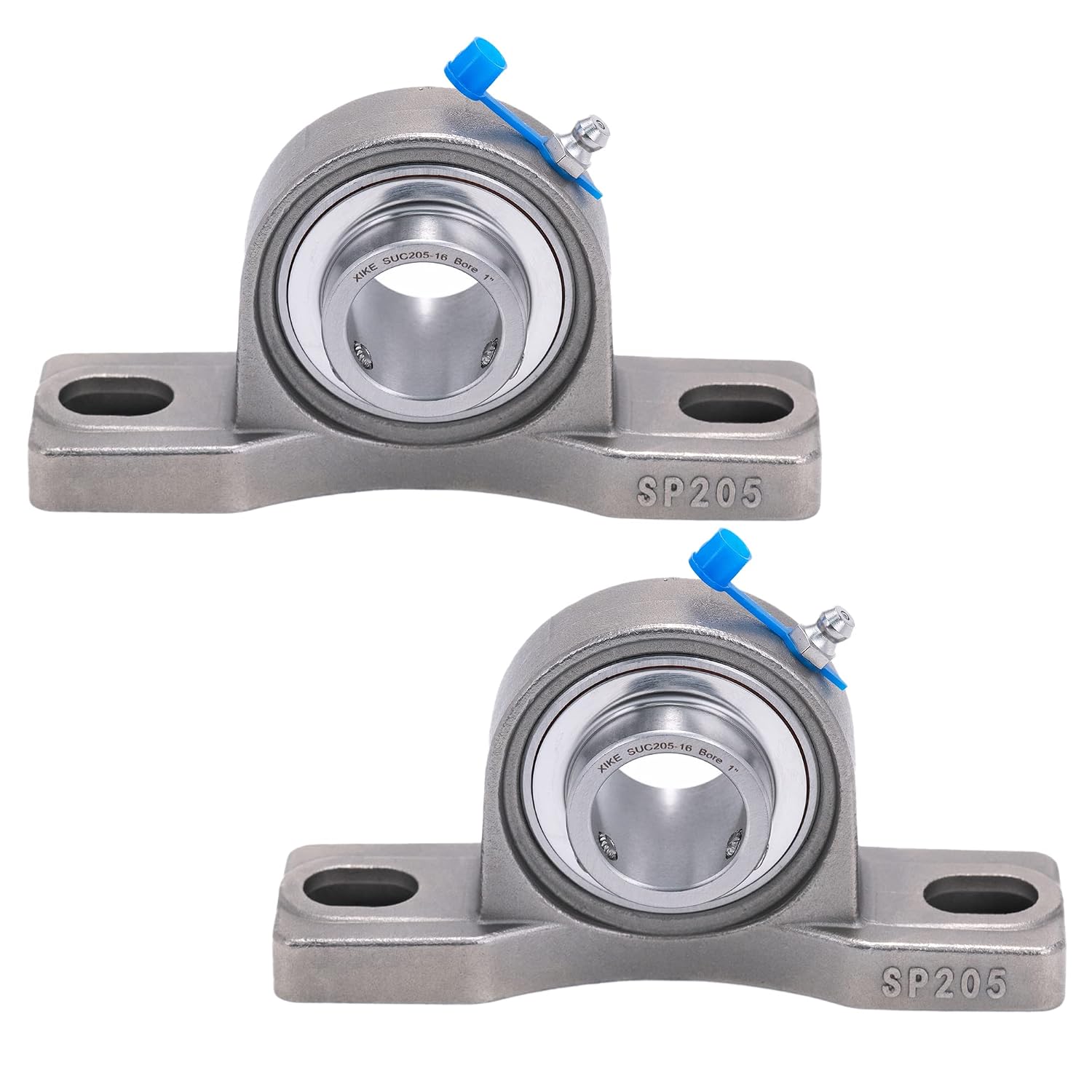XIKE 2 Pcs SUCP205-16 Bore 1 All Stainless Steel Pillow Block Square Flange Mounted Ball Bearings, Solid Base and Self Aligning