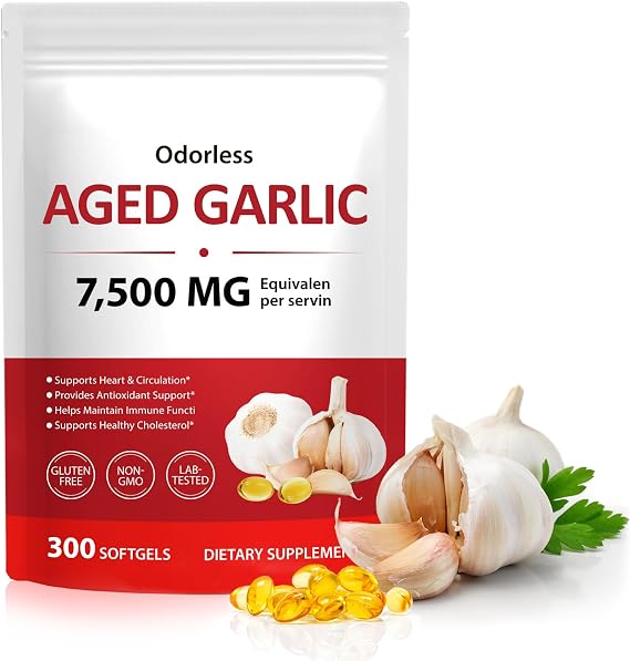 Aged Garlic Extract Softgels | Odorless Garlic, 15:1 Extract & Low-Temp 2-Year Aging for Heart/Circulation Health/Immune Support, Rich in Antioxidant, Swallow It Whole, Gentle & Natural|300Pcs