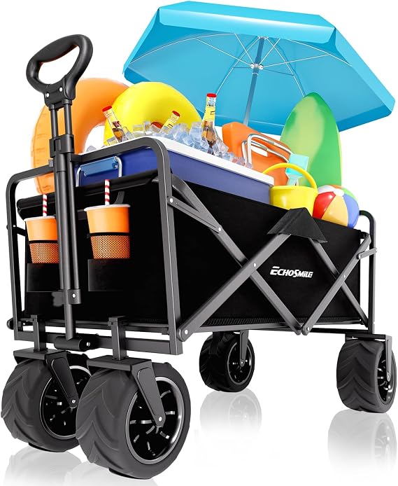 EchoSmile Wagons Carts Foldable Heavy Duty 350Lbs Capacity, Black