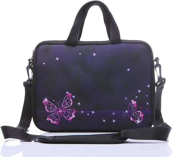 11-Inch to 12-Inch Neoprene Laptop Sleeve Case Bag with shoulder strap For 11", 11.6", 12" Ultrabook/Acer/Asus/Dell/HP/Toshiba/Lenovo/Chromebook (Red butterfly)