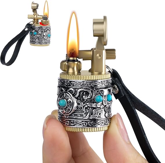 Small Vintage Lighter, Cool Trench Lighter Kerosene Fluid Refillable, Compact Pocket Lighters Mini Size Soft Flame Ligher Gifts for Men Women (Fuel Not Included)