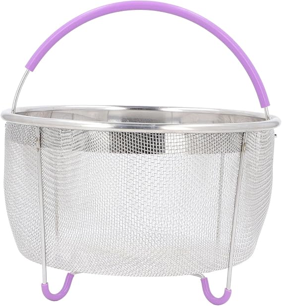Steamer Basket, Mesh Steaming Basket Stainless Steel Strainer and Insert with Handle, for 6Qt Instant Pots Accessories, IP Insta Pots, Instapot Purple(21x13.5cm)