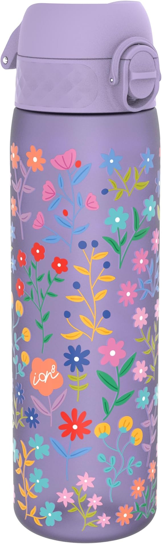 Ion8 Water Bottle, 500ml/18oz, Slim Leak Proof & BPA-Free Drinking Bottle, Secure Lock Prevents Spills, Dishwasher Safe, Carry Handle, Ideal for Adults & Kids - Travel, Gym & School, Ditsy Floral