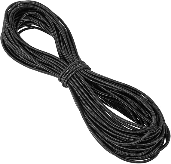 1/16 Inch (2mm) Black Elastic Cord, 65ft Heavy Duty Round Elastic Shock Cord Nylon Stretch String Bungee Rope Kayak Stretch String Rope for DIY Crafting Sewing, Luggage, Camping, Tie Downs