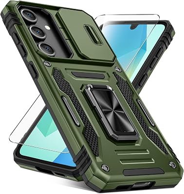 Caka for Samsung Galaxy A16 5G Phone Case [HD Screen Protector] [Camera Lens Cover] [360Rotated Kickstand Ring] Heavy Duty Hard Rugged Protective Phone Cover for A16-5G4G 6.7 2025 - Olive Green