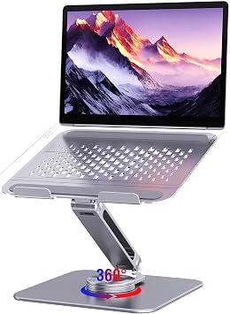 Laptop Stand for Desk, Aluminum Alloy Ergonomic Laptop Riser 360 Rotation Base, Portable Adjustable Laptop Stand for Office Home Fits MacBook Air Pro, Dell, HP 10"-17.3 - Silver