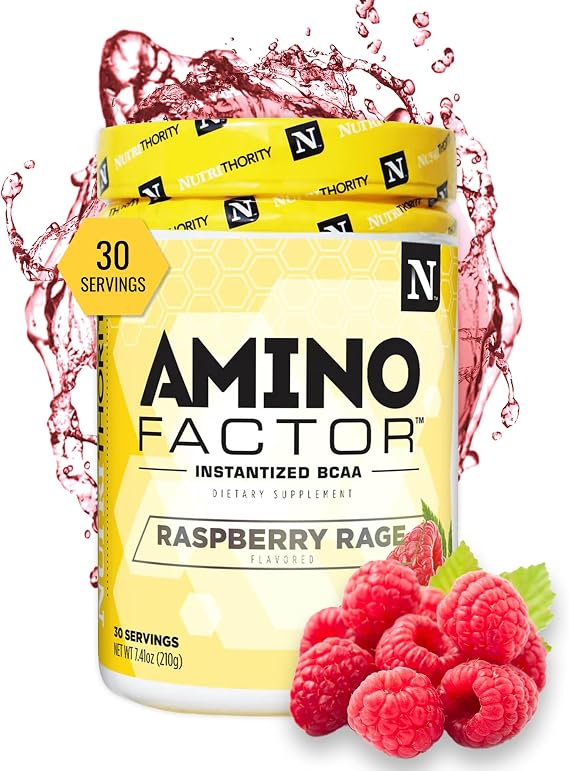Nutrithority - BCAA Powder, Post Workout Recovery Powder with BCAAs Amino Acids L-Isoleucine, L-Leucine, and L-Valine, Improve Muscle Recovery and Hydration, Sugar Free (Raspberry Rage) (30 Servings)