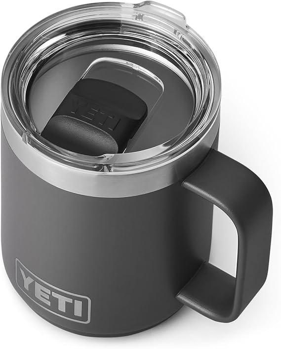 YETI Rambler 10 oz (295 ml) Stackable Coffee Mug, Charcoal | Travel Mug with Durasip Ceramic Lining, Insulated Coffee Cup with MagSlider Lid (Not Leakproof)