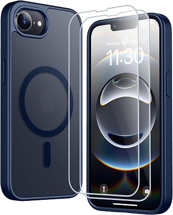 SPIDERCASE for iPhone 16e Case for iPhone 17e Case, Magnetic Translucent Matte Case with 2PCS Tempered Glass Screen Protector Slim Phone Case for iPhone 16E/17E 6.1, Blue