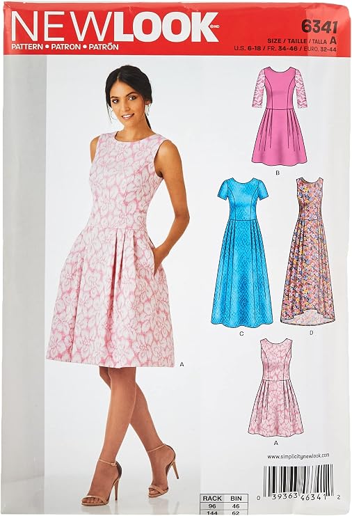 New Look N6341 Women's Dress Sewing Pattern with Length & Sleeve Variations, Sizes 6-18