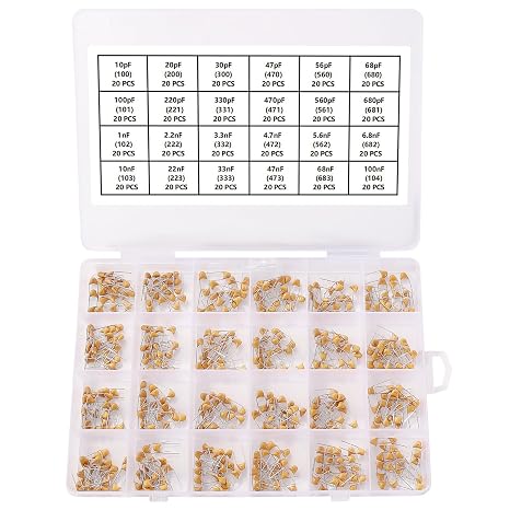 YIXISI 480 PCS 24 Values 10pF-100nF 50V Ceramic Capacitor Assortment Kit, Multilayer Monolithic Ceramic Chip Capacitors