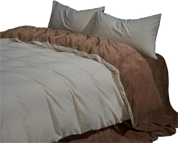 Plush Duvet Cover Soft Velvet Plush Bedding Sets Micro Fleece Duvet Covers Winter Warm Fluffy Bed 4PCS(Color4,FLAT BED SHEET_FULL SIZE 4PCS)