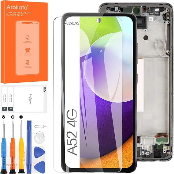 Incell LCD for Samsung Galaxy A52 4G Screen Replacement for Samsung A525 LCD Screen SM-A525F,SM-A525M Touch Display Digitizer Assembly Repair Parts with Frame(No Figerprint Function )