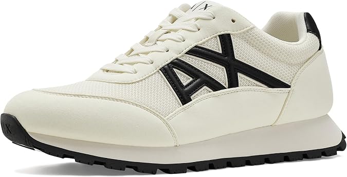 Armani Exchange Men's Drop Sneaker, Off White/Black, 10