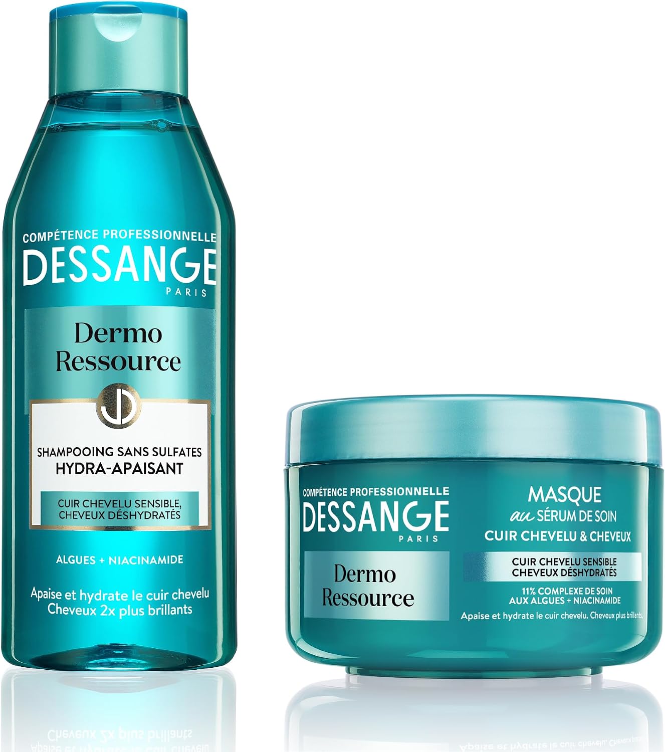 DESSANGE - Dermo Resource Set - Shampoo  Moisturising Mask - Formula Enriched with Algae & Niacinamide - Soothes & Moisturises - For Sensitive Hair & Dry Hair - 2 x 250ml
