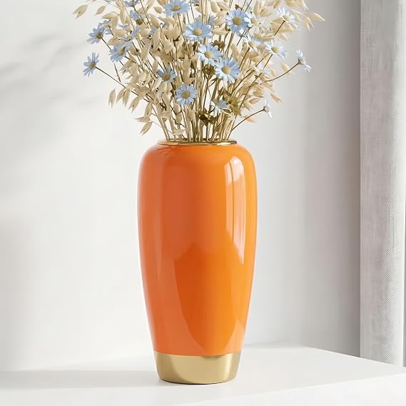 Modern Ceramic Table Vase, 11.8 Inch, Orange