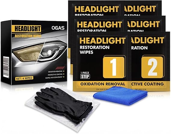 Headlight Restoration Kit (3 Sets), 2-Step No Sanding Headlight Cleaner Wipes, Removes Yellowing & Oxidation, Restores Clear Headlights with UV Protection, Easy DIY Headlight Repair Kit for Cars