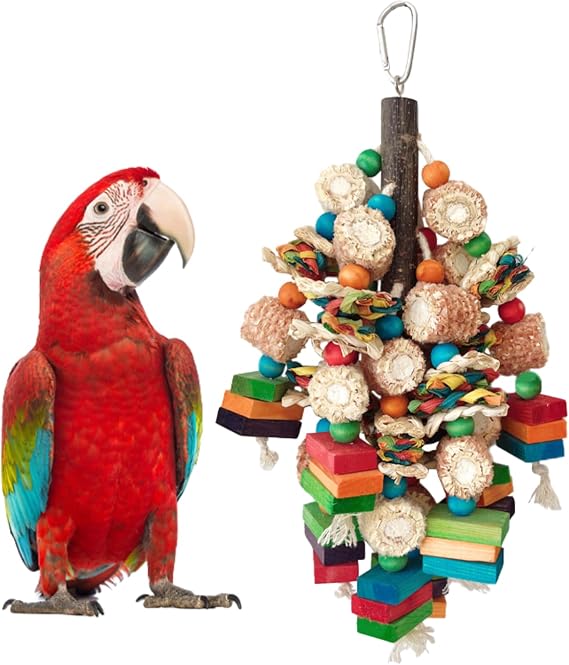 Parrot Toys, Natural Corn Cob, Wooden Blocks, Bird Chew Toys for Small & Medium-Sized Parrots, Macaws, African Greys, Amazon Parrots