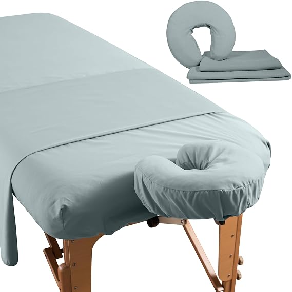 Premium Microfiber 3 Piece Massage Sheet Set by NRG - Includes Massage Table Flat Sheet, Fitted Sheet and Face Rest Cover - 100% Double Brushed Polyester, Soft as Silk - 120 GSM - Color: Ocean