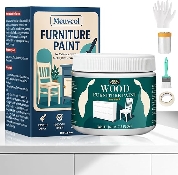 Furniture Paint for Wood & Cabinets 17.6 Oz White Matte Finish, No Sanding Required, Easy Application, Water-Based, Low Odor, Durable for Tables & Dressers
