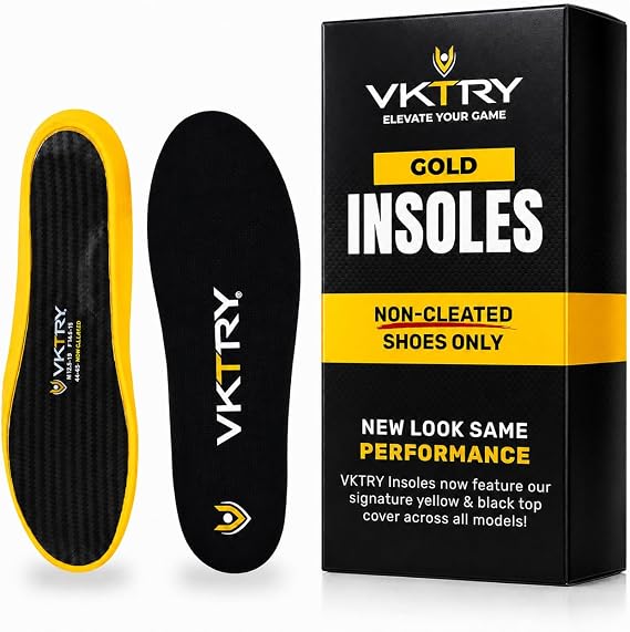 VKTRY Performance Insoles - Gold VKs - Carbon Fiber Shock Absorbing Sport Shoe Insoles for Pro Running, Basketball, Athletics - Improved Explosiveness, Injury Protection and Recovery, Weight 171-220