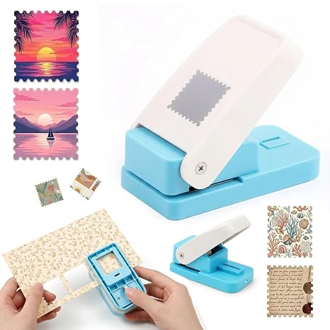 Postage Stamp Puncher -1X0.8 inch Square Scalloped Edge Paper Puncher, Effortless Lever-Action Craft Punch for Scrapbooking, Junk Journal Supplies, Card Making & DIY Decorative Paper Crafts
