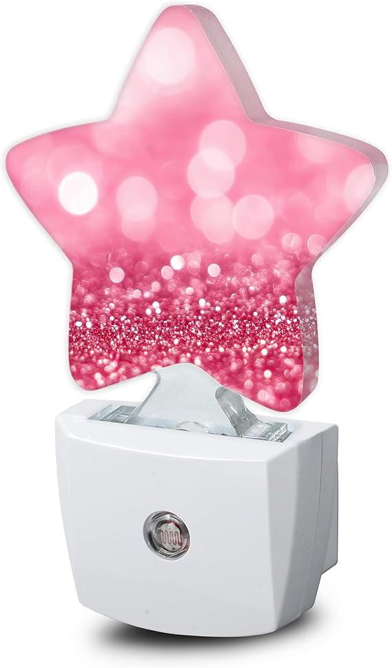 Pink Red Glittering Dusk to Dawn Star Night Light,Abstract Christmas Smart Sensor Nightlight for Bedroom Kitchen Hallway Stairs,Plug-in Energy Efficient Decor Desk Lamp Women Men Gifts