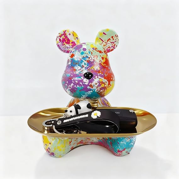 Resin Bear Statue for Home Decoration, Sitting Bear Sculpture Storage Tray for Accessory, Candy, Key for Living Room, Bedroom, Office and Entryway (2)