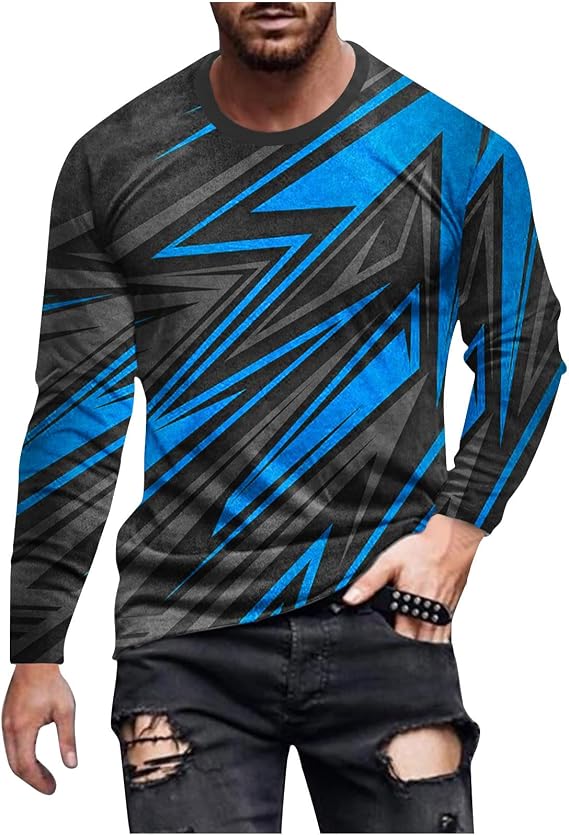 Mens Workout Shirts Casual Fashion Long Sleeve Crewneck Sweatshirt Lounge Print Graphic Tee Shirts Loose Pullover