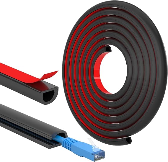 Mini Cable Trunking, Self-Adhesive Cable Cover, Cable Management Trunking, Hide Wires on Walls, Flame Retardant, Paintable, Cable Tidy for Home, Office, 15mm (W)x10mm (H)x3m Lengths – Black