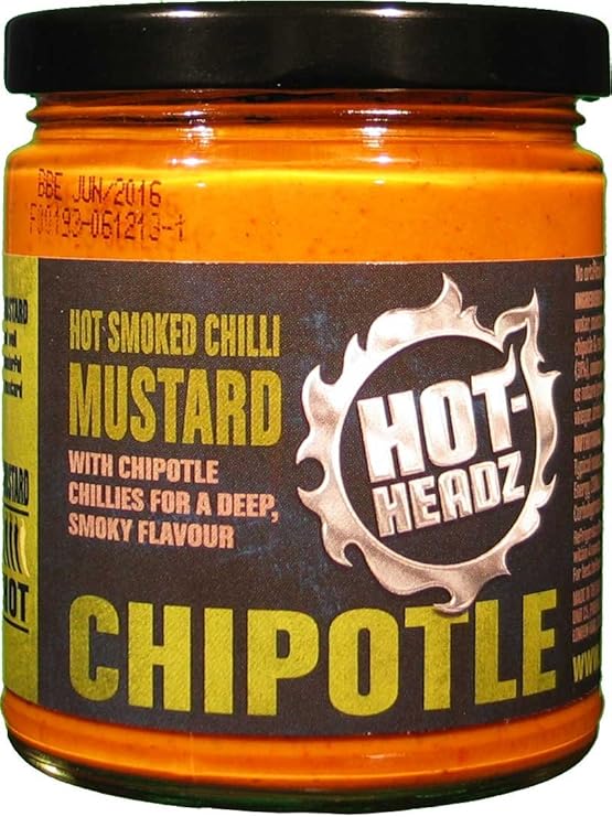 Hot-Headz! Smoky Chipotle Mustard 250g Jar - Hot Smoked Chilli Mustard with Chipotle Chillies for Deep, Smoky Flavour. Add A Spicy Kick to Any Dish. A Great Gift for Mustard Lovers.