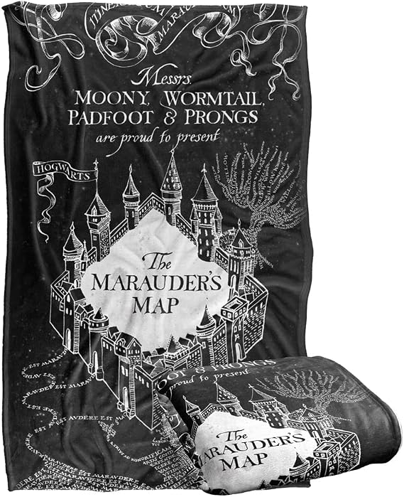Harry Potter Marauder's Map Silky Touch Super Soft Throw, Black and White