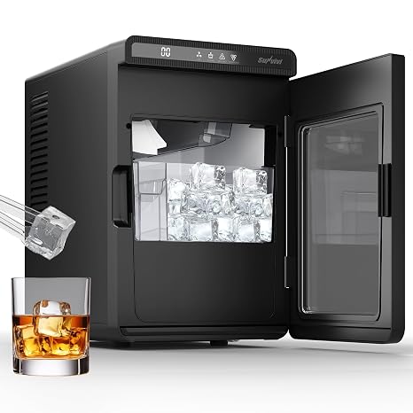 Clear Ice Maker, Countertop Ice Machine with 1.6" Square Ice Cubes, Compact Electric Ice Maker, LED Light & Timer, Fast 10-Min Ice Production, Self-Clean, Black