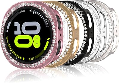 5Pcs Bling Crystal Protector Compatible with Samsung Galaxy Watch 8 44mm, 5-Pack HD PC Protective Case Compatible with Galaxy Watch 8 44mm, Transparent, Black, Rose Pink, Rose Gold, Starlight