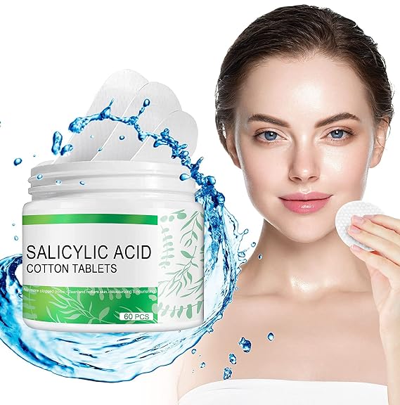 Salicylic Acid Pads, 2% Salicylic Acid and 20% Glycolic Acid Acne Pads, Gently Exfoliating Cleansing Pores Blackheads Facial Treatment Wipes, 60 pcs