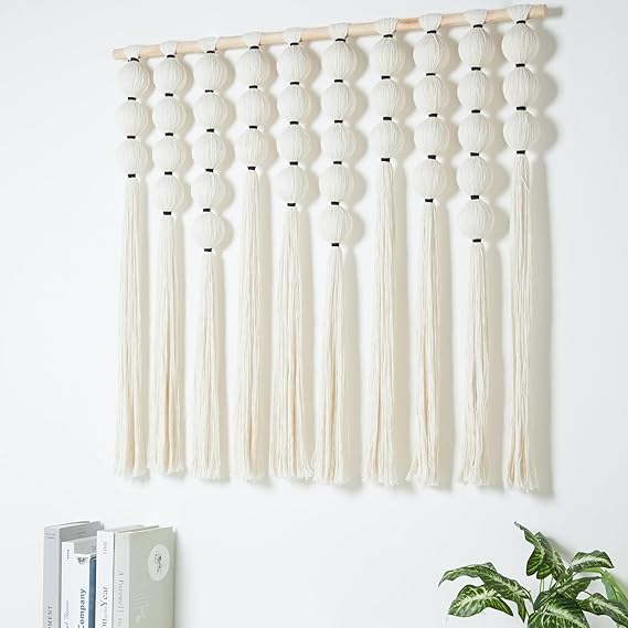 Large Macrame Wall Hanging, Boho Ball Tapestry Cotton Art Decor, 39 x 38"