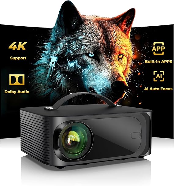 [Official Licensed APPs] Outdoor-Projector-4K with Wifi6 and Bluetooth, Smart TV OS & DoIby Audio, Portable Projector with YouTube/PrimeVideo, ONOAYO 1080P Proyector with 300'' Display