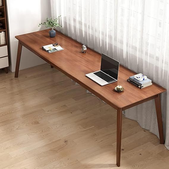 Mid-Century Modern Walnut Wood Desk, Extra Large Two-Person Office Desk, Home Office Computer Desk, Solid Wood Writing Desk, Study Table, Double Workstation (160x60x75cm/63x24x30in)