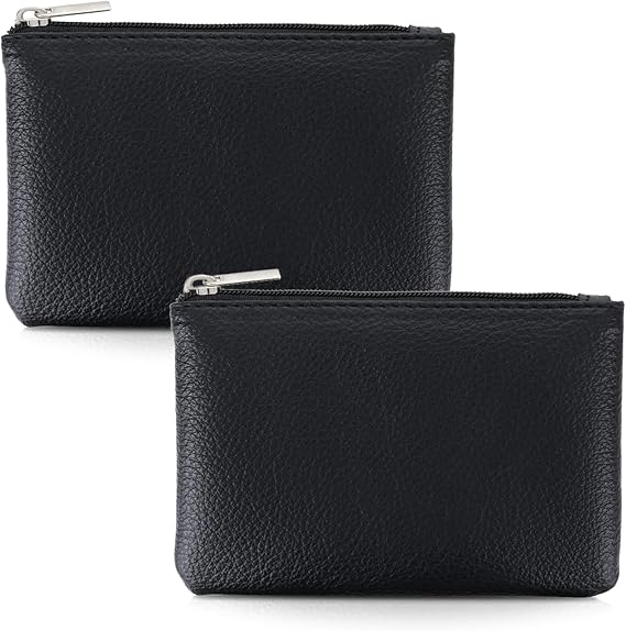 2 Pack Leather Zipper Coin Purse,Portable Change Wallet,Coin Pouch with Zipper for Men Women,Small Pouch Change Purse Coin Bag,Mini Coin Pocket Pouch Change Holder for Men Women(black)