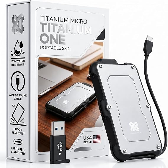 Titanium One Rugged External SSD 2TB Up to 500MB/s IP66 Water Drop Proof