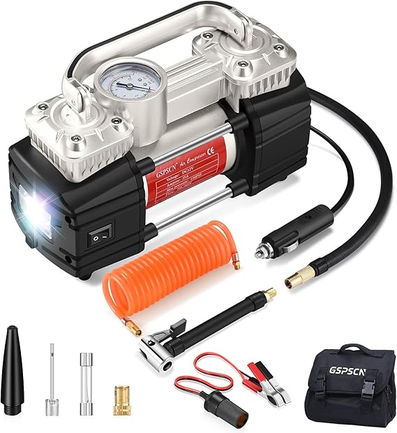 GSPSCN Heavy Duty Tire Inflator 12V Portable Air Compressor Pump 150PSI