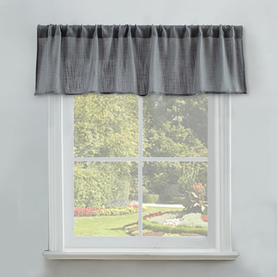 Valea Home Burlap Look Soft Natural Grey Valance Semi Sheer Rod Pocket Window Curtain Valance Rustic Home Decor 56 by 14 Inches