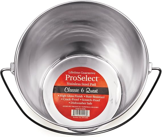 ProSelect Heavy Duty Stainless Steel Pails Durable Pails for Kennels and Farms - 834", 6-Quart