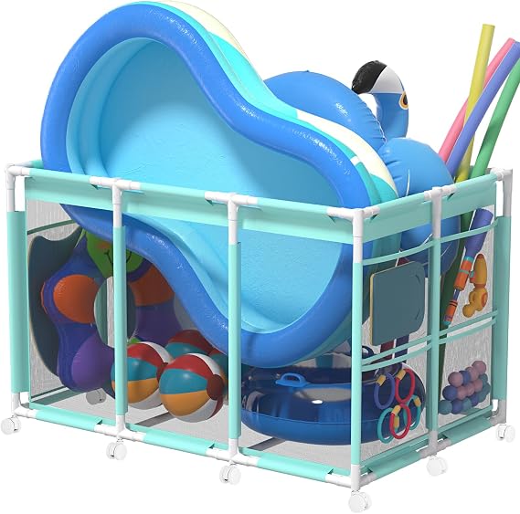 SHAPON XXL Large Pool Float Storage Bin, Outdoor Pool Toy Storage, Cyan