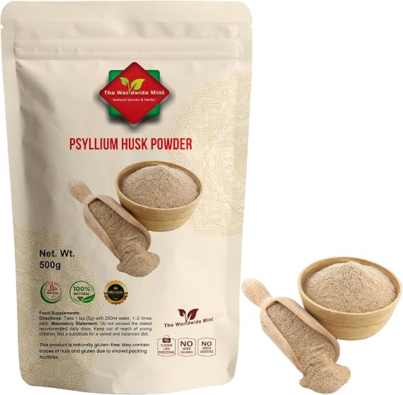 Psyllium Husk Powder 500g | 100% Pure Natural Fibre | Vegan Non-GMO | High Soluble Fibre | Ideal for Baking, Smoothies & Fibre Drinks | Fine Ground Psyllium Powder