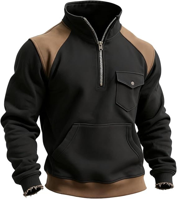 Men's Quarter Zip Pullover Lightweight Mock Neck Sweater Casual Long Sleeve Polo Sweatshirt with Pocket