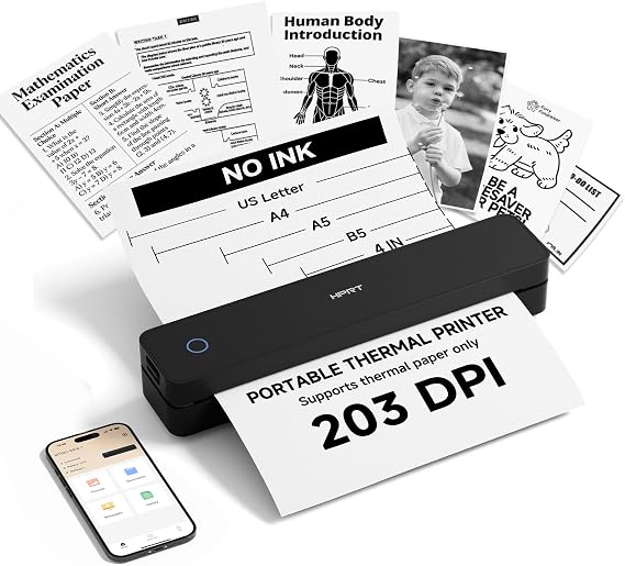 HPRT Inkless Portable Thermal Printer Wireless for Travel,MT610,203 DPI