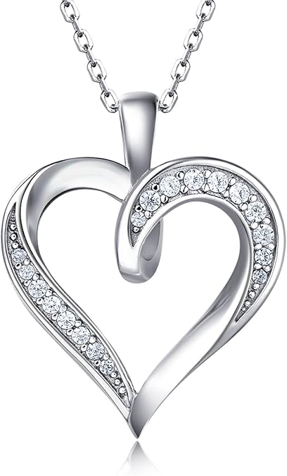 Billie Bijoux Silver Love Heart Necklace 925 Sterling Silver Platinum Plated Round CZ Woman's Jewelry Gifts for Women