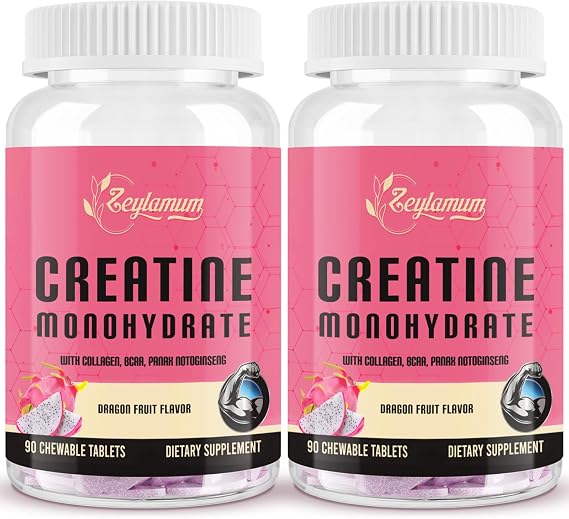 Zeylamum Creatine for Women | with Hydrolyzed Collagen, BCAA | 3G Creatine Chews for Women Booty Gain, Lean Muscles, Recovery & Energy, Vegan, Sugar Free Creatine, Powder Alternative, 60 Servings